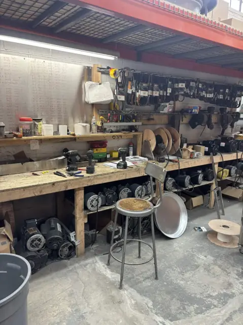 Motor bench with fan motors ready to go